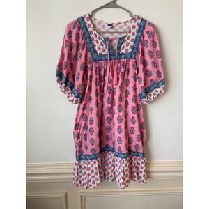 Old Navy Puff-Sleeve Printed Mini Swing Dress Boho Cottage Core Medium